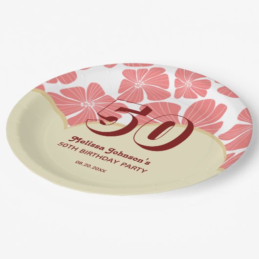 Assiettes En Carton Fleur rouge Abstraite rétro Chamomile Anniversaire (Angle)