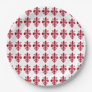 Assiettes En Carton FLEUR ROUGE ANTIQUE DE LIS DANS MOtif Floral BLANC