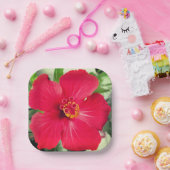 Assiettes En Carton Fleur rouge de Hibiscus Rosa-sinensis (Fête)