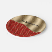 Assiettes En Carton Fleur rouge de Noël avec ruban or et nom (Angle)