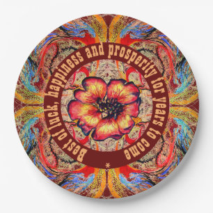 Assiettes En Carton Fleur rouge écarlate royale et votre texte