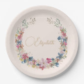Assiettes En Carton Fleur sauvage Anniversaire Élégant (Devant)