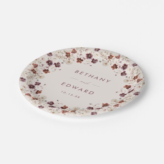 Assiettes En Carton Fleur sauvage Automne Champ Beige Mariage (Angle)