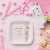 Assiettes En Carton Fleur sauvage bébé fille douche rose (Fête)