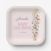 Assiettes En Carton Fleur sauvage bébé fille douche rose (Recto)