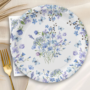 Assiettes En Carton Fleur sauvage bleu Delicate Aquarelle Motif Floral