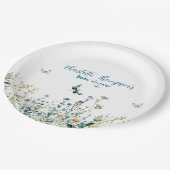 Assiettes En Carton Fleur sauvage bleu et vert (Angle)