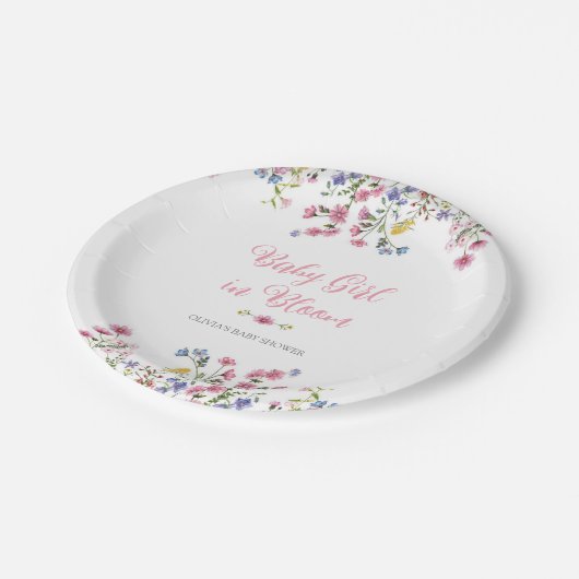Assiettes En Carton Fleur sauvage Boho Baby shower fille Rose Plaque o (Angle)