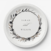 Assiettes En Carton Fleur sauvage Boho Black Brown Automne Mariage (Devant)