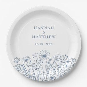 Assiettes En Carton Fleur sauvage Boho Dusty Blue Spring Wedding
