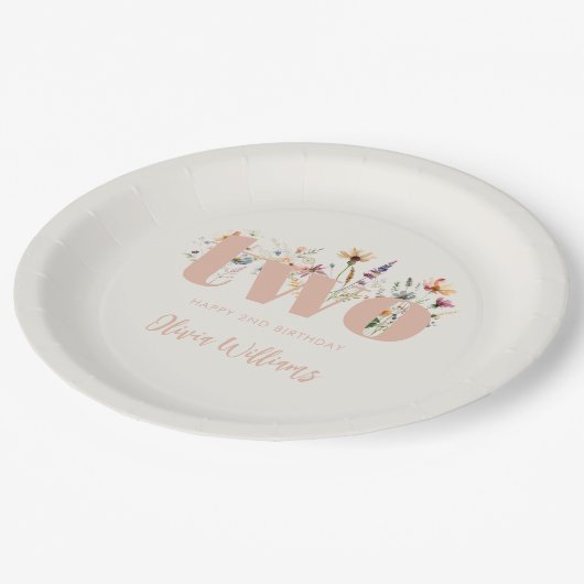 Assiettes En Carton Fleur sauvage Boho moderne 2e anniversaire (Angle)