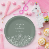 Assiettes En Carton Fleur sauvage Boho Sage Green Mariage (Fête)