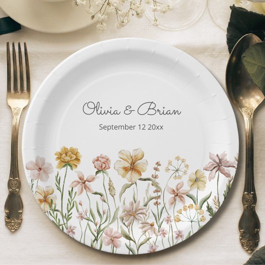 Assiettes En Carton Fleur sauvage d'aquarelle personnalisé Fleur de pr