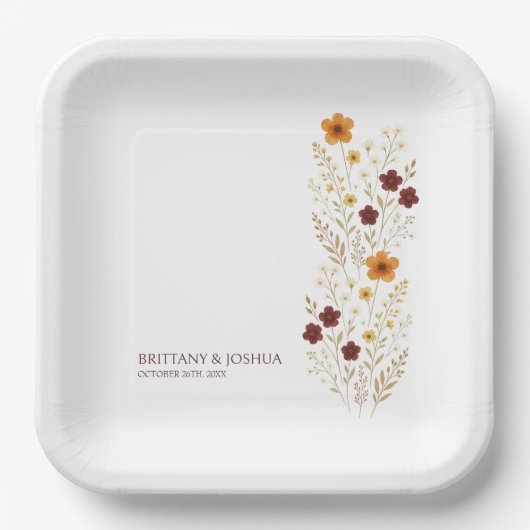 Assiettes En Carton Fleur sauvage d'automne Elegant Boho Mariage (Recto)