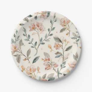 Assiettes En Carton Fleur Sauvage Douce Neutre Sauge Botanique Aquarel
