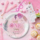 Assiettes En Carton Fleur sauvage fille en feuille tropicale 1er anniv (Fête)