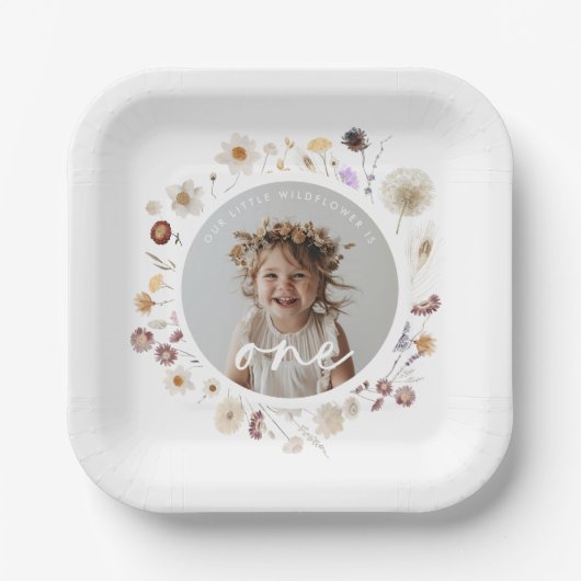 Assiettes En Carton Fleur sauvage fille photo 1er anniversaire (Recto)