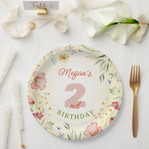 Assiettes En Carton Fleur sauvage Floral Girl's Two 2nd Second Birthda
