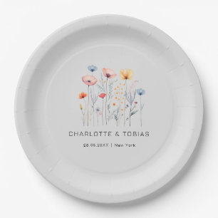 Assiettes En Carton Fleur sauvage frais   Mariage gris