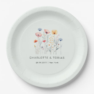 Assiettes En Carton Fleur sauvage frais Mariage vert clair