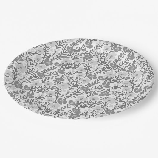 Assiettes En Carton Fleur sauvage Gris fleurit Floral Baby shower pers (Angle)