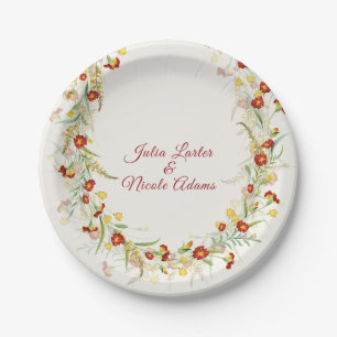 Assiettes En Carton Fleur sauvage Jaune Marigold Mariage de feuillage