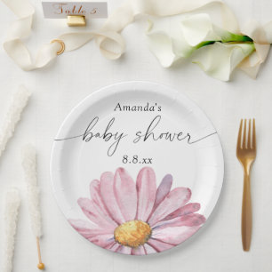 Assiettes En Carton Fleur sauvage marguerite rose - Baby shower