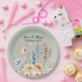 Assiettes En Carton Fleur sauvage Mariage Sage Green Dusty (Fête)