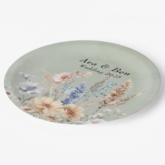 Assiettes En Carton Fleur sauvage Mariage Sage Green Dusty (Angle)