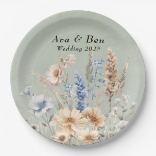 Assiettes En Carton Fleur sauvage Mariage Sage Green Dusty