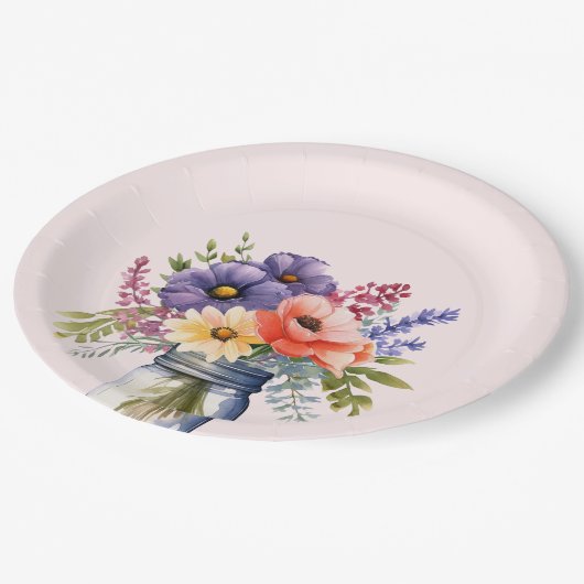 Assiettes En Carton Fleur sauvage Mason Jar Fête des mariées Plaques d (Angle)