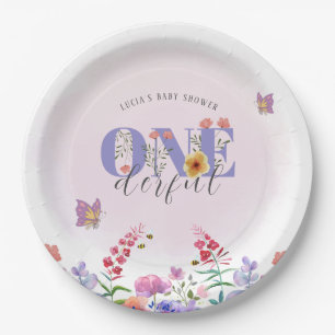 Assiettes En Carton Fleur sauvage Onederful Butterfly 1er anniversaire