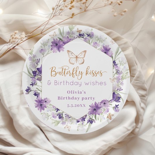Assiettes En Carton Fleur sauvage papillon violet anniversaire Bienven