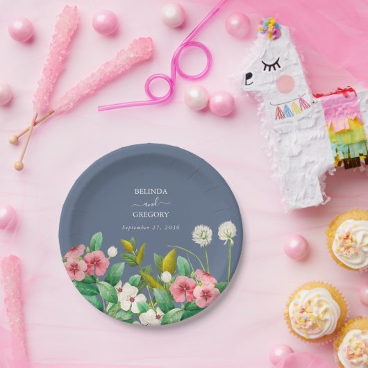 Assiettes En Carton Fleur sauvage Periwinkle Dusty Blue Mariage (Fête)