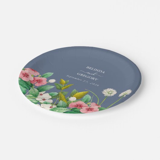 Assiettes En Carton Fleur sauvage Periwinkle Dusty Blue Mariage (Angle)