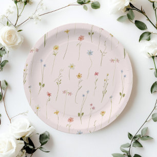 Assiettes En Carton Fleur sauvage rose bébé dans le Baby shower en fle
