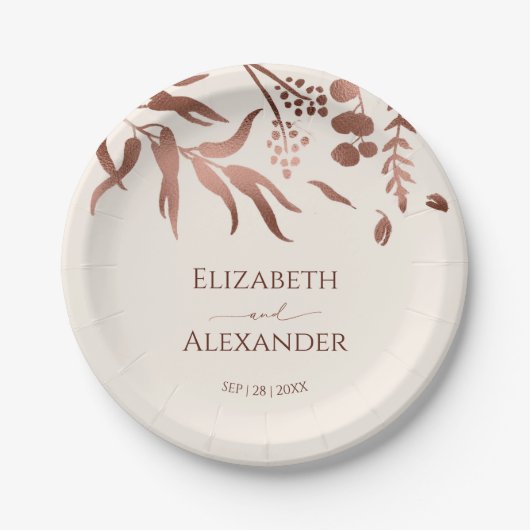 Assiettes En Carton Fleur sauvage Rose Gold Foil Mariage (Devant)
