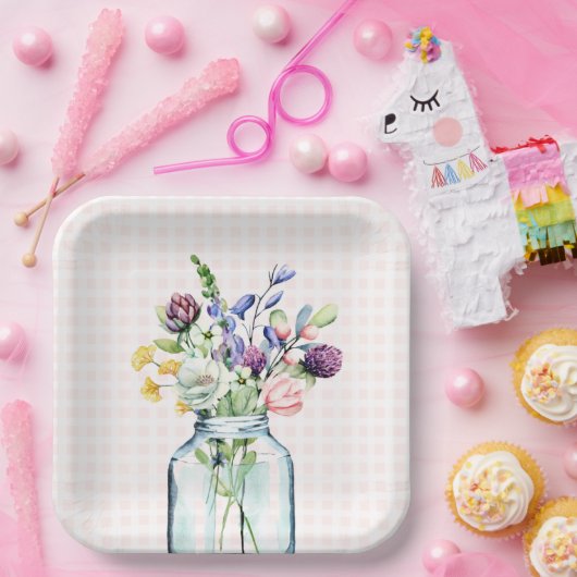 Assiettes En Carton Fleur sauvage rustique Mason Jar Fête des mariées  (Fête)