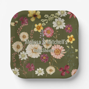 Assiettes En Carton Fleur sauvage rustique Sage vert
