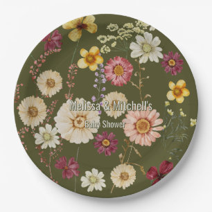 Assiettes En Carton Fleur sauvage rustique Sage vert