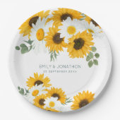 Assiettes En Carton Fleur sauvage rustique Tournesols Noms Date Mariag (Devant)
