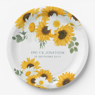 Assiettes En Carton Fleur sauvage rustique Tournesols Noms Date Mariag