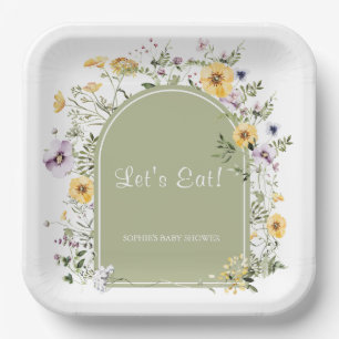 Assiettes En Carton Fleur sauvage Sage Green Baby dans le Baby shower 