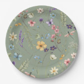 Assiettes En Carton Fleur sauvage Sage Green Fête des mariées élégante (Devant)