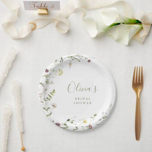 Assiettes En Carton Fleur sauvage Sage Green Rustic Boho Fête des mari (Mariage)