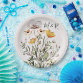 Assiettes En Carton Fleur sauvage séché par un monogramme personnalisé (Fête)