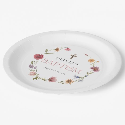 Assiettes En Carton Fleur sauvage Spring Floral Girl Baptism Party (Angle)