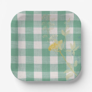 Assiettes En Carton Fleur sauvage vert En vichy Plaid Farmhouse