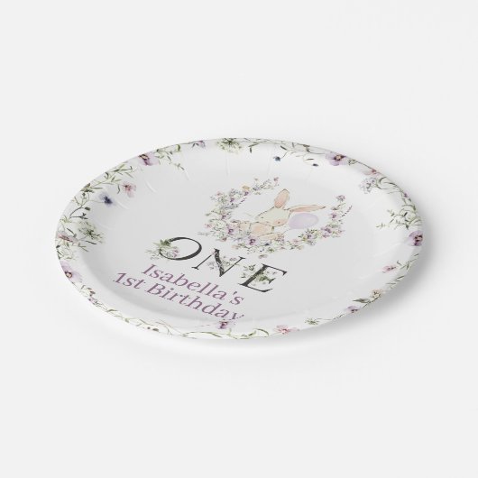 Assiettes En Carton Fleur sauvage violet photo Un lapin 1er anniversai (Angle)