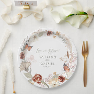 Assiettes En Carton Fleur sauvage Wreath Love in Bloom Watercolor Mari